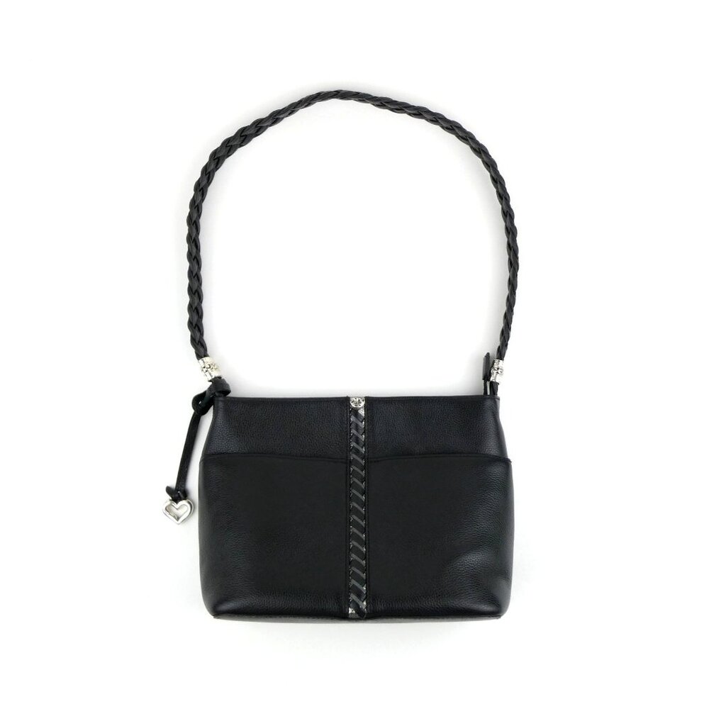 Brighton Black Leather Crossbody Bag With Braided‎ Strap & Silver Heart Charm